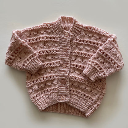 3-6M dusky pink hand-knitted cardigan