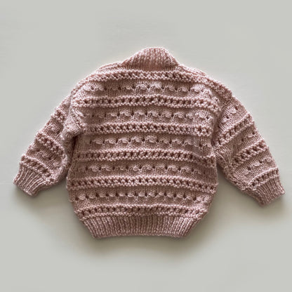 3-6M dusky pink hand-knitted cardigan