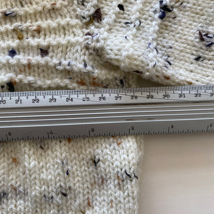 6-12M mottled cream hand-knitted cardigan with bear hood