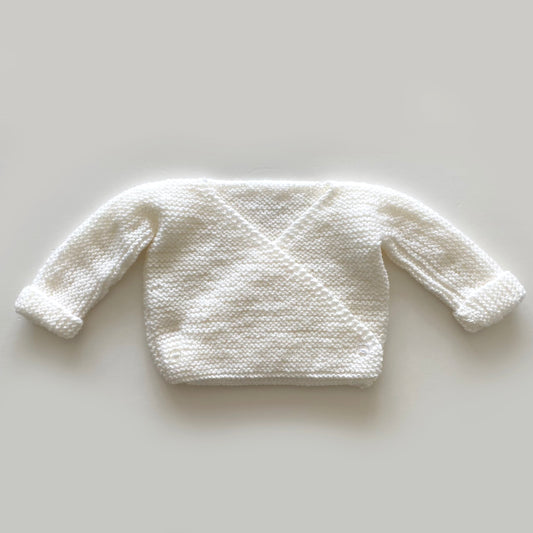 0-3M cream wrap hand-knitted cardigan