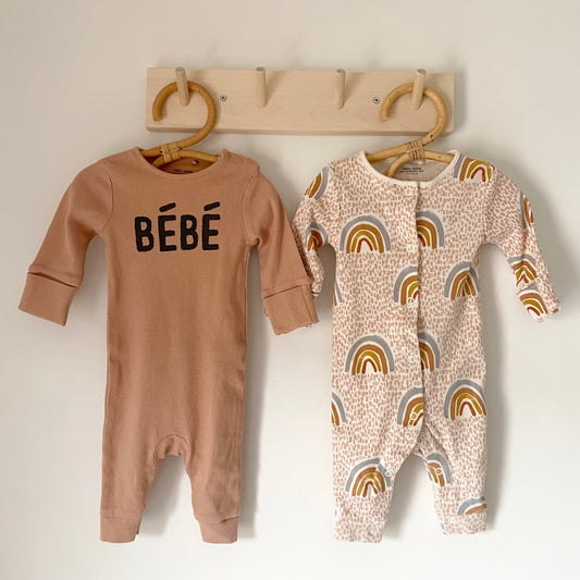 0-3M Next ribbed sleepsuits - rainbow and Bebe