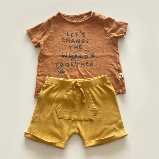 9-12M WWF + Tu shorts set rust and mustard