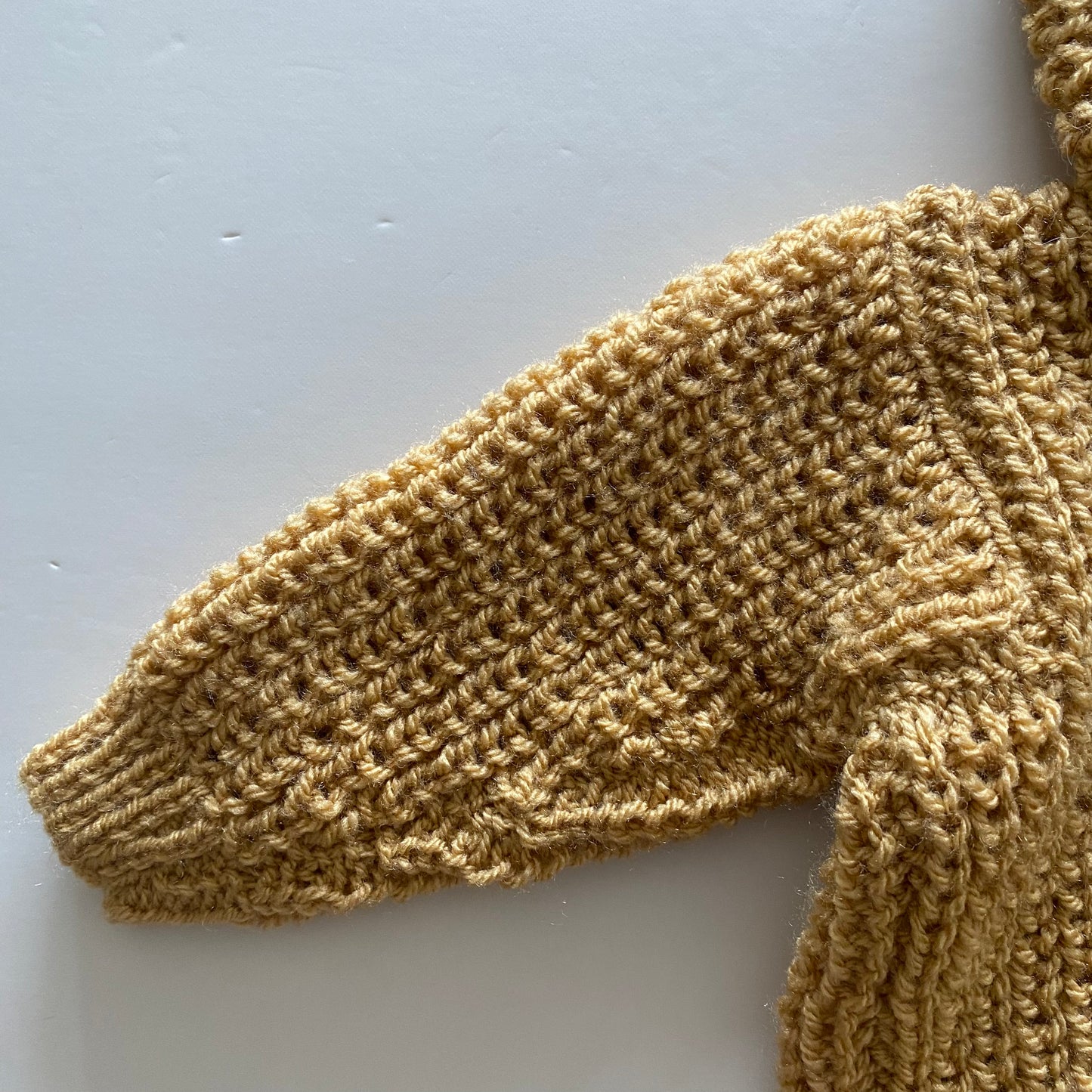 0-3M muted mustard chunky knit hand-knitted cardigan with pixie hood