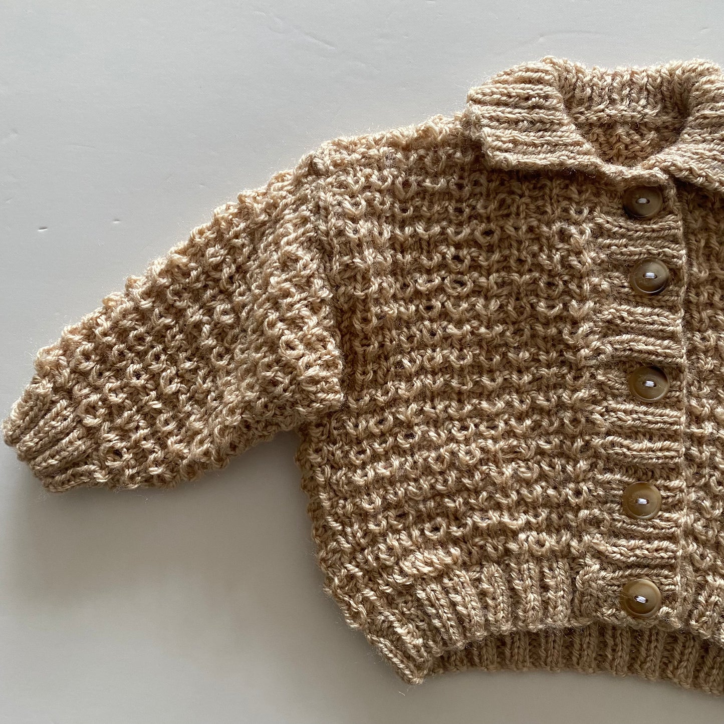 0-3M beige hand-knitted cardigan with collar