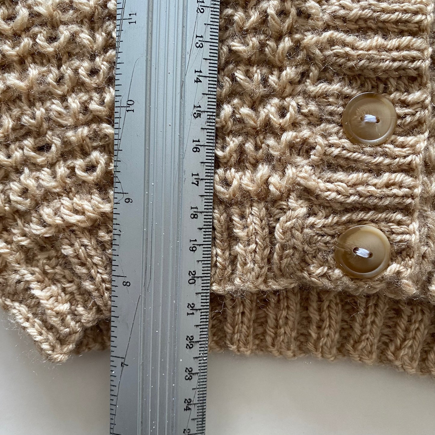 0-3M beige hand-knitted cardigan with collar