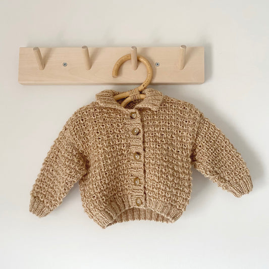 0-3M beige hand-knitted cardigan with collar