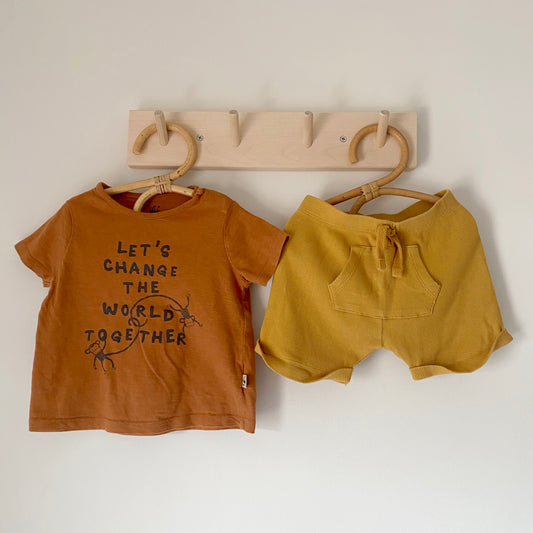 9-12M WWF + Tu shorts set rust and mustard
