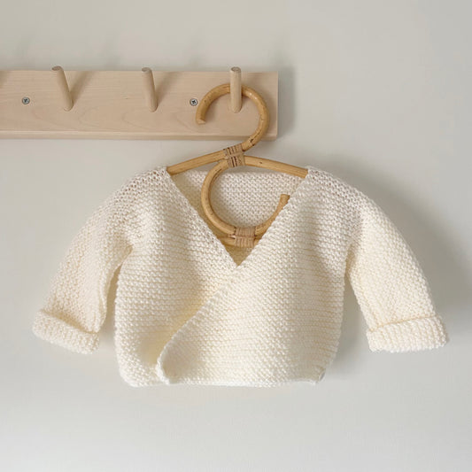 0-3M cream wrap hand-knitted cardigan