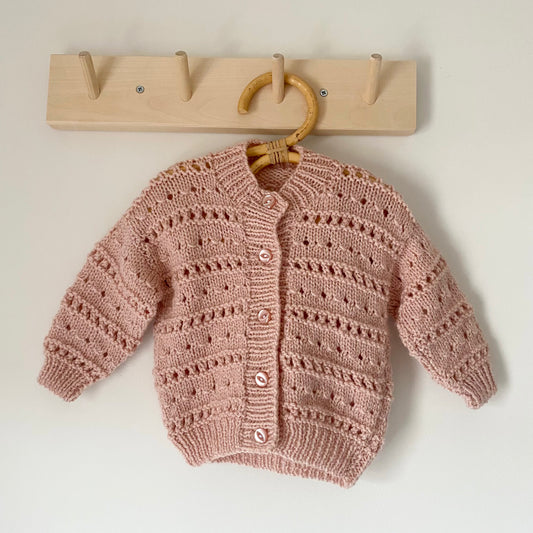3-6M dusky pink hand-knitted cardigan