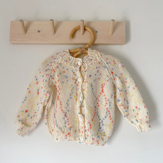 3-6M cream pastel rainbow fleck hand-knitted cardigan