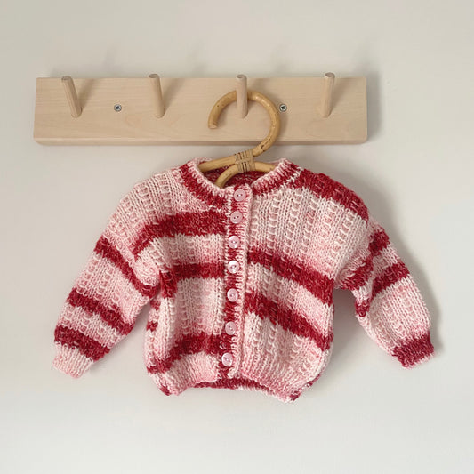0-3M pink stripe hand-knitted cardigan