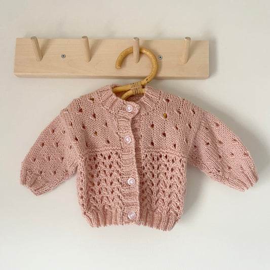 0-3M dusky pink hand-knitted cardigan