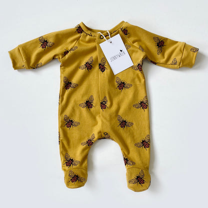 Mustard bee footed babygrow