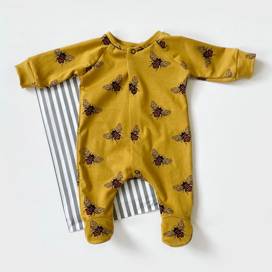Mustard bee footed babygrow