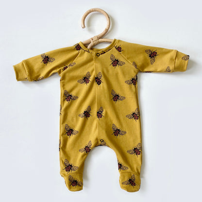 Mustard bee footed babygrow