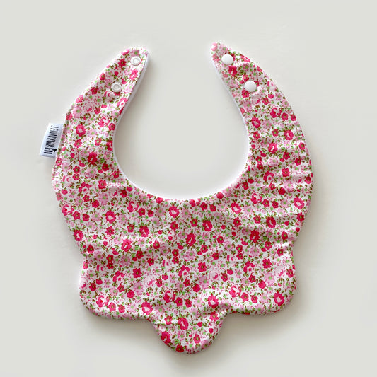 Pink with green ditsy floral scallop bib