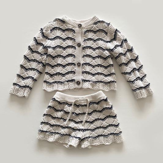 18-24M Zara black cream crochet knit shorts cardigan co-ord
