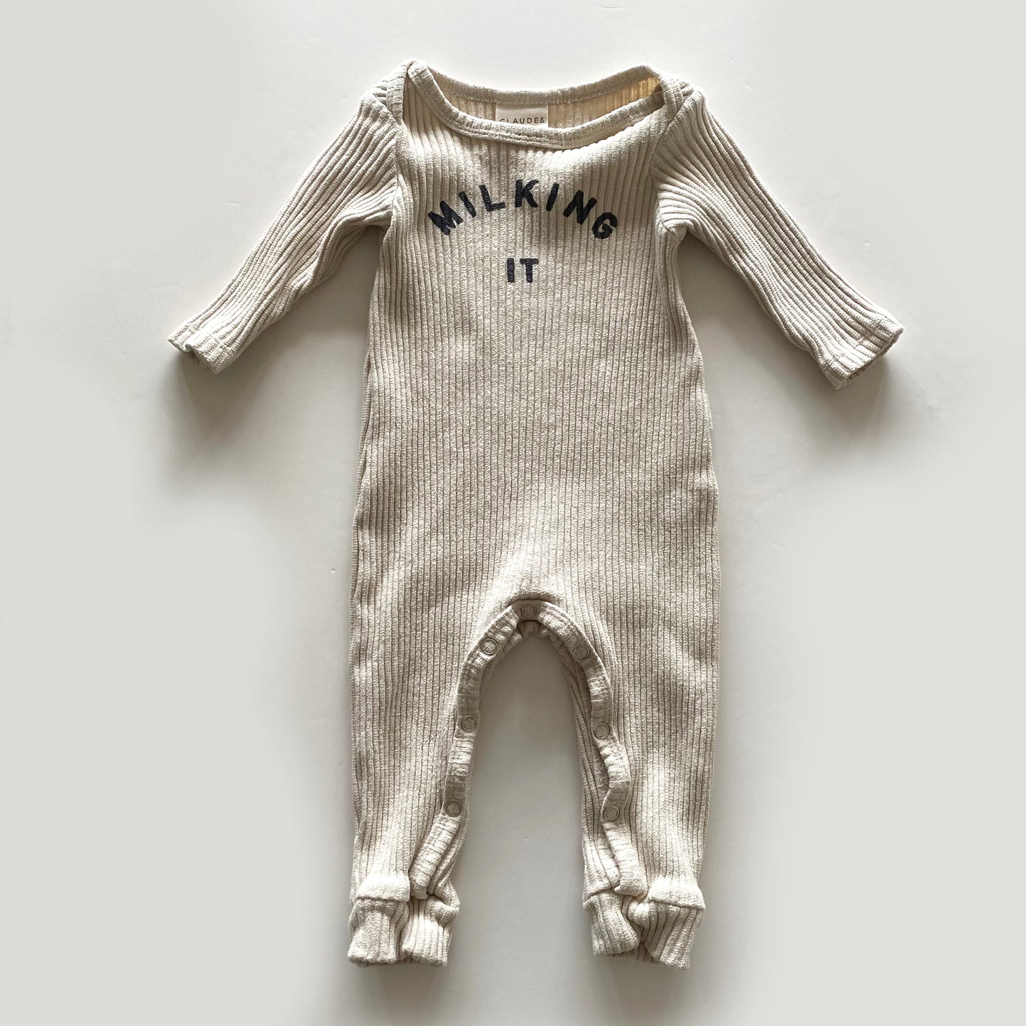 3-6M Claude & Co Milking it oat ribbed onesie