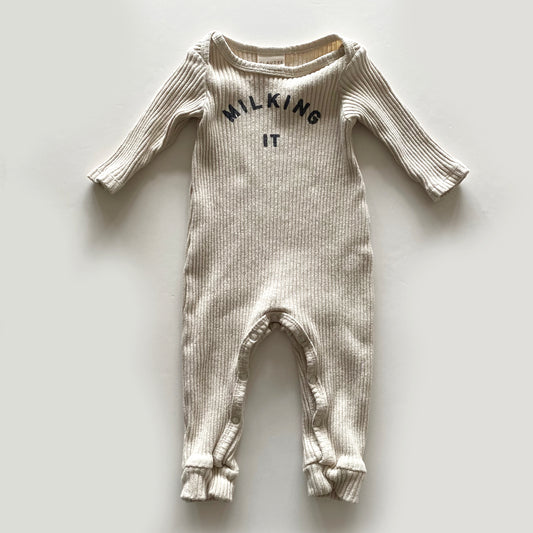 3-6M Claude & Co Milking it oat ribbed onesie