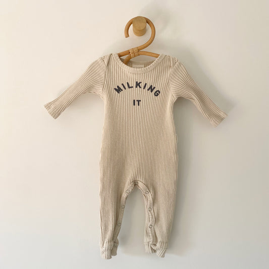3-6M Claude & Co Milking it oat ribbed onesie