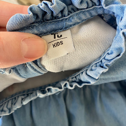 5-6Y Tu tiered embroidered denim dress