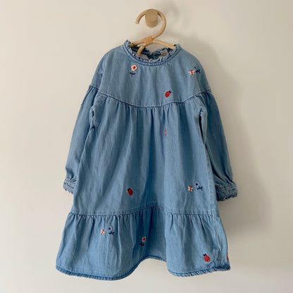 5-6Y Tu tiered embroidered denim dress