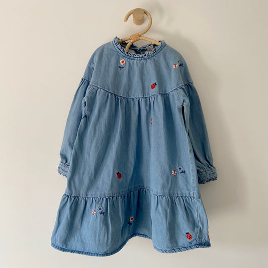 5-6Y Tu tiered embroidered denim dress