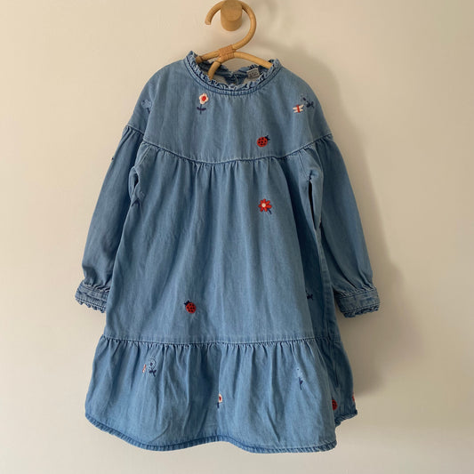 5-6Y Tu tiered embroidered denim dress