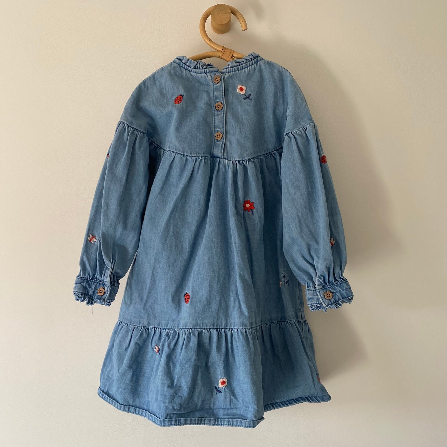 5-6Y Tu tiered embroidered denim dress