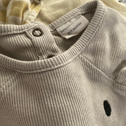 0-3M TurtleDoveLondon ribbed grey bear bubble romper