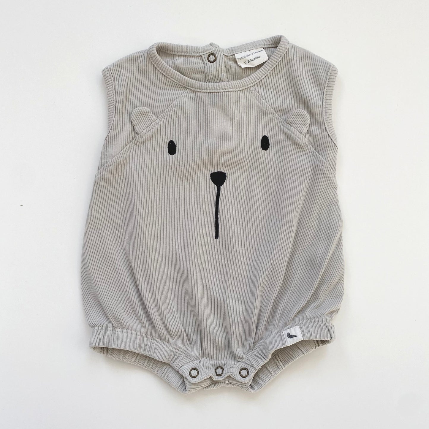 0-3M TurtleDoveLondon ribbed grey bear bubble romper