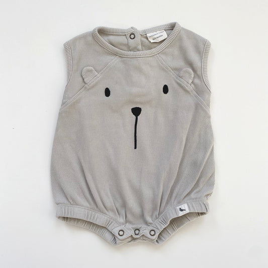 0-3M TurtleDoveLondon ribbed grey bear bubble romper