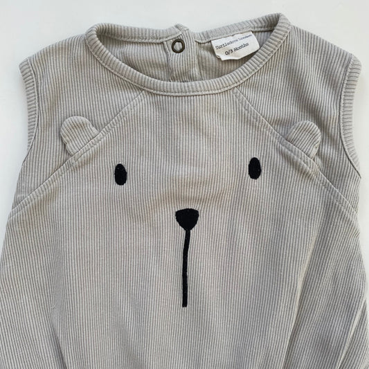 0-3M TurtleDoveLondon ribbed grey bear bubble romper