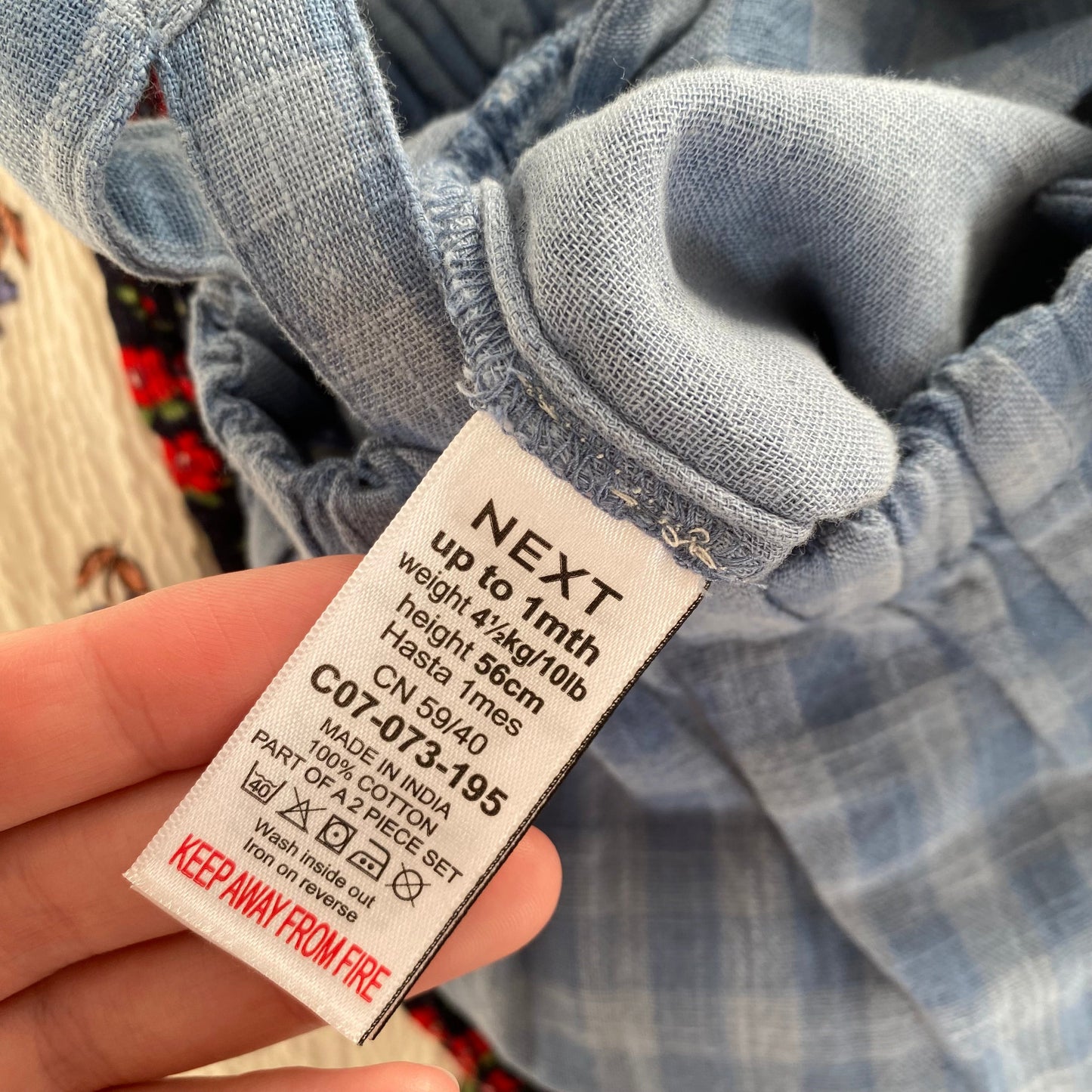 0-1M Next blue gingham short dungarees