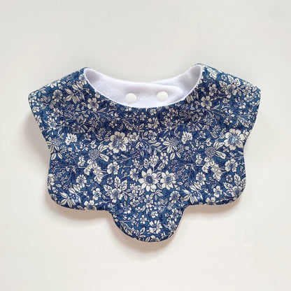 Blue ditsy floral scallop bib