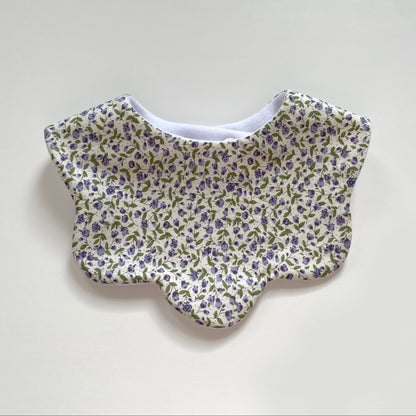 Cream with purple flowers scallop bib