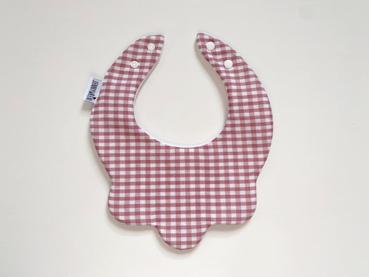 Dusky pink gingham scallop bib