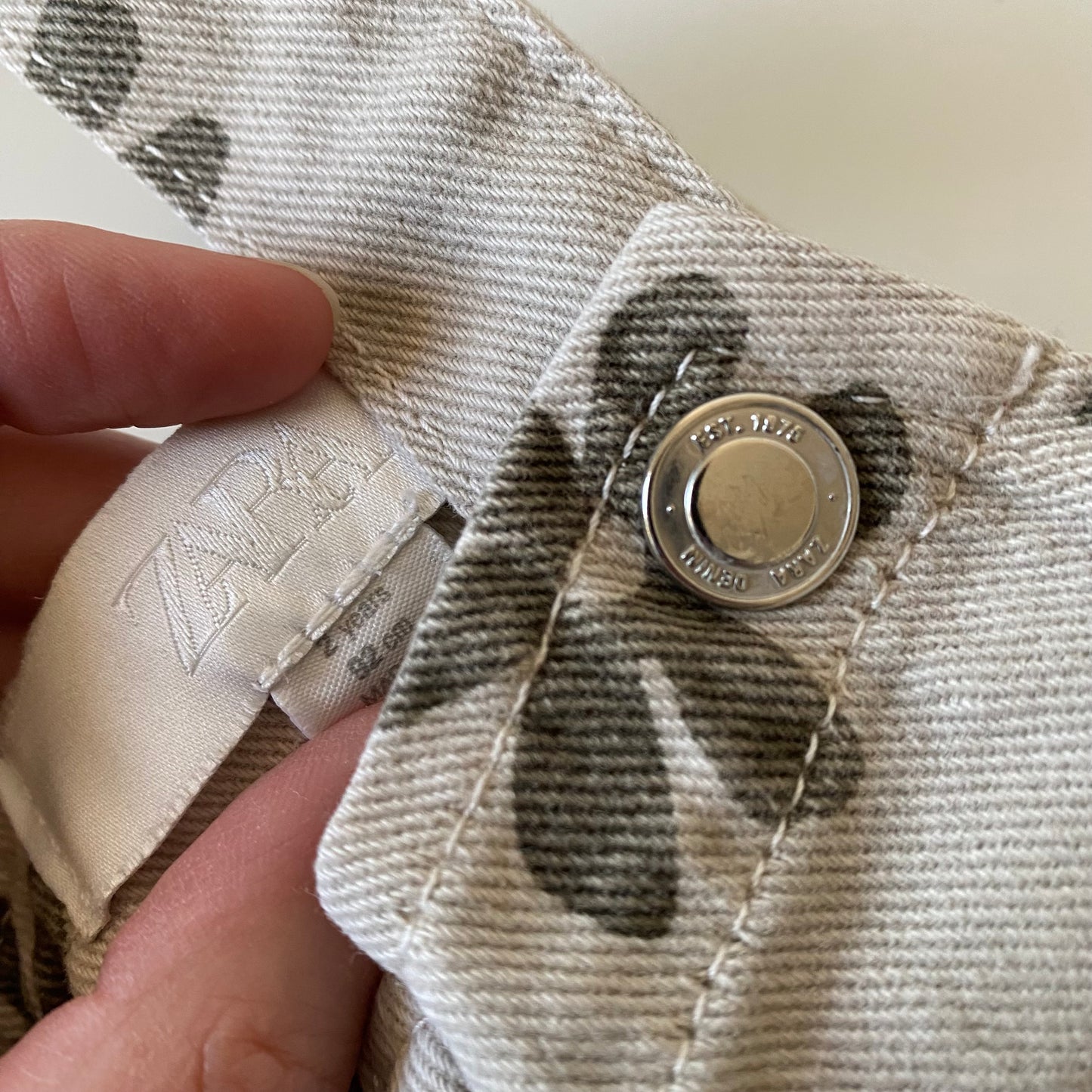 18-24M Zara beige khaki floral wide leg denim dungarees