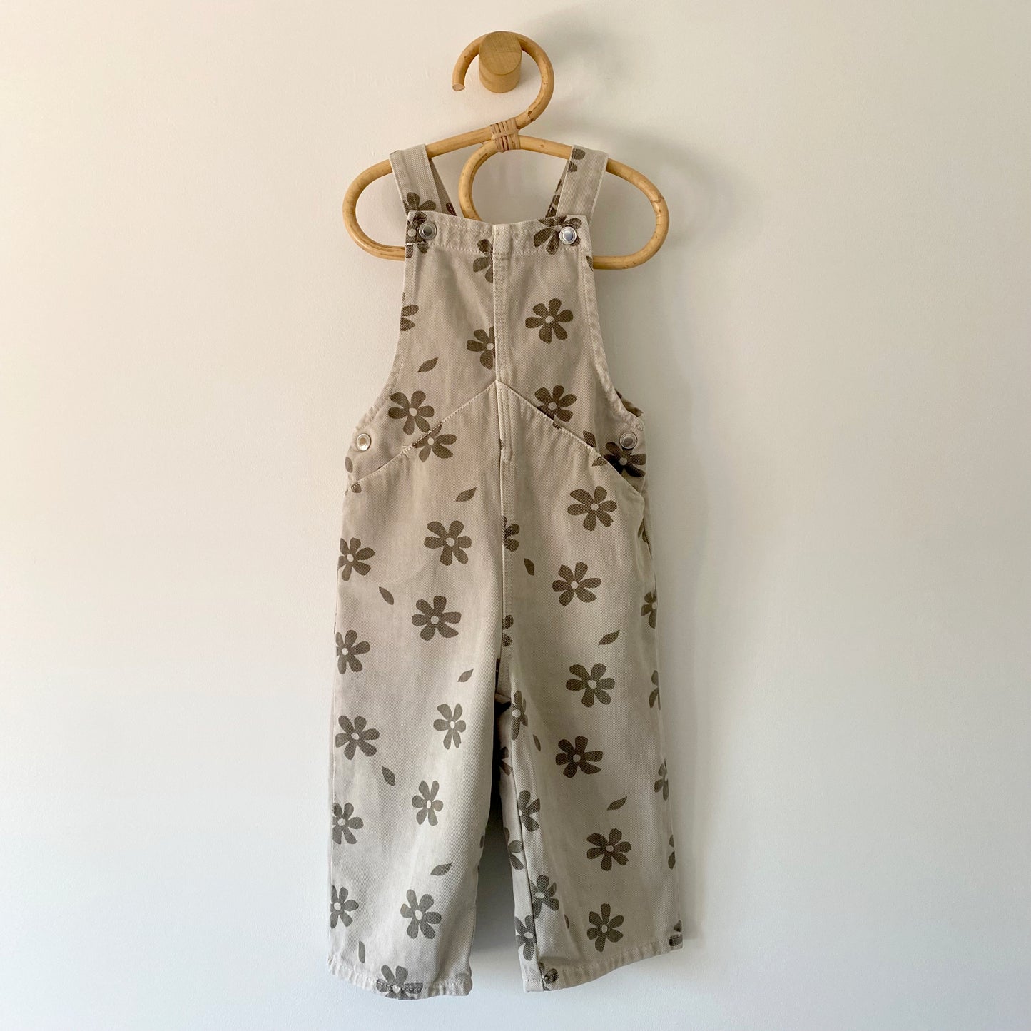 18-24M Zara beige khaki floral wide leg denim dungarees