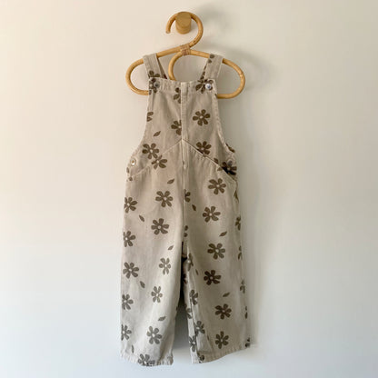 18-24M Zara beige khaki floral wide leg denim dungarees