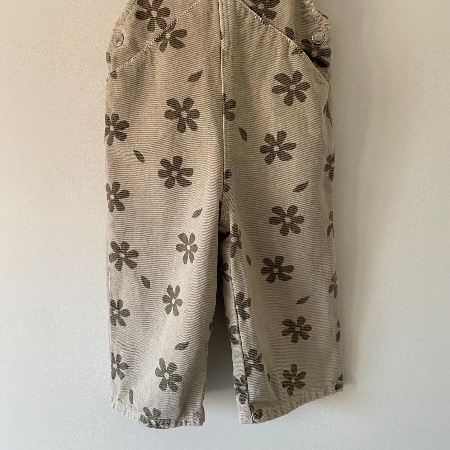 18-24M Zara beige khaki floral wide leg denim dungarees