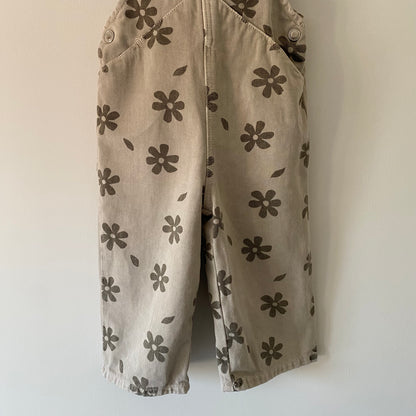18-24M Zara beige khaki floral wide leg denim dungarees