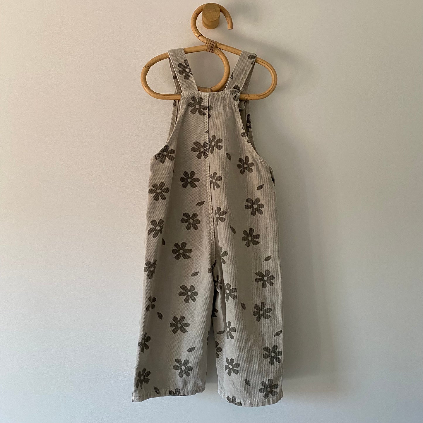 18-24M Zara beige khaki floral wide leg denim dungarees
