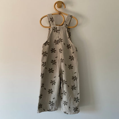 18-24M Zara beige khaki floral wide leg denim dungarees