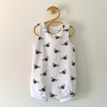 9-12M white bee short romper