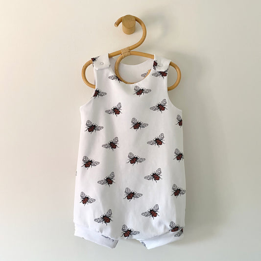 9-12M white bee short romper