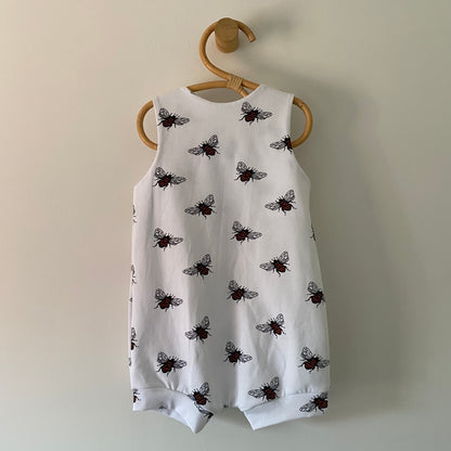 9-12M white bee short romper