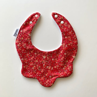 Red floral ditsy scallop bib