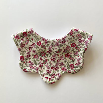 Cream red pink floral scallop bib
