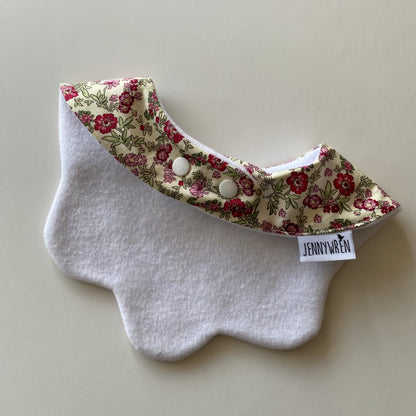 Cream red pink floral scallop bib